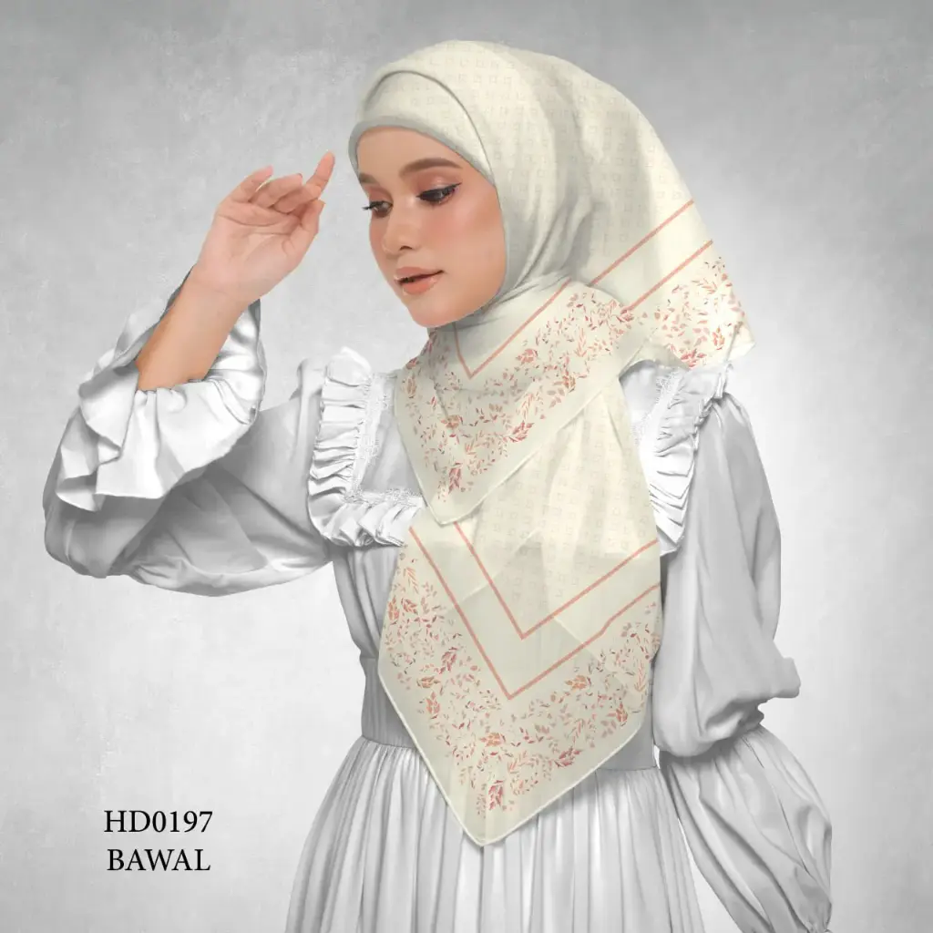 Afia Series in Ivory (HD0197) (Cotton Voile Premium, Bidang 40" (Kids), Bawal Biasa (No Awning), Tak Tambah Nama, Taknak Giftcard)