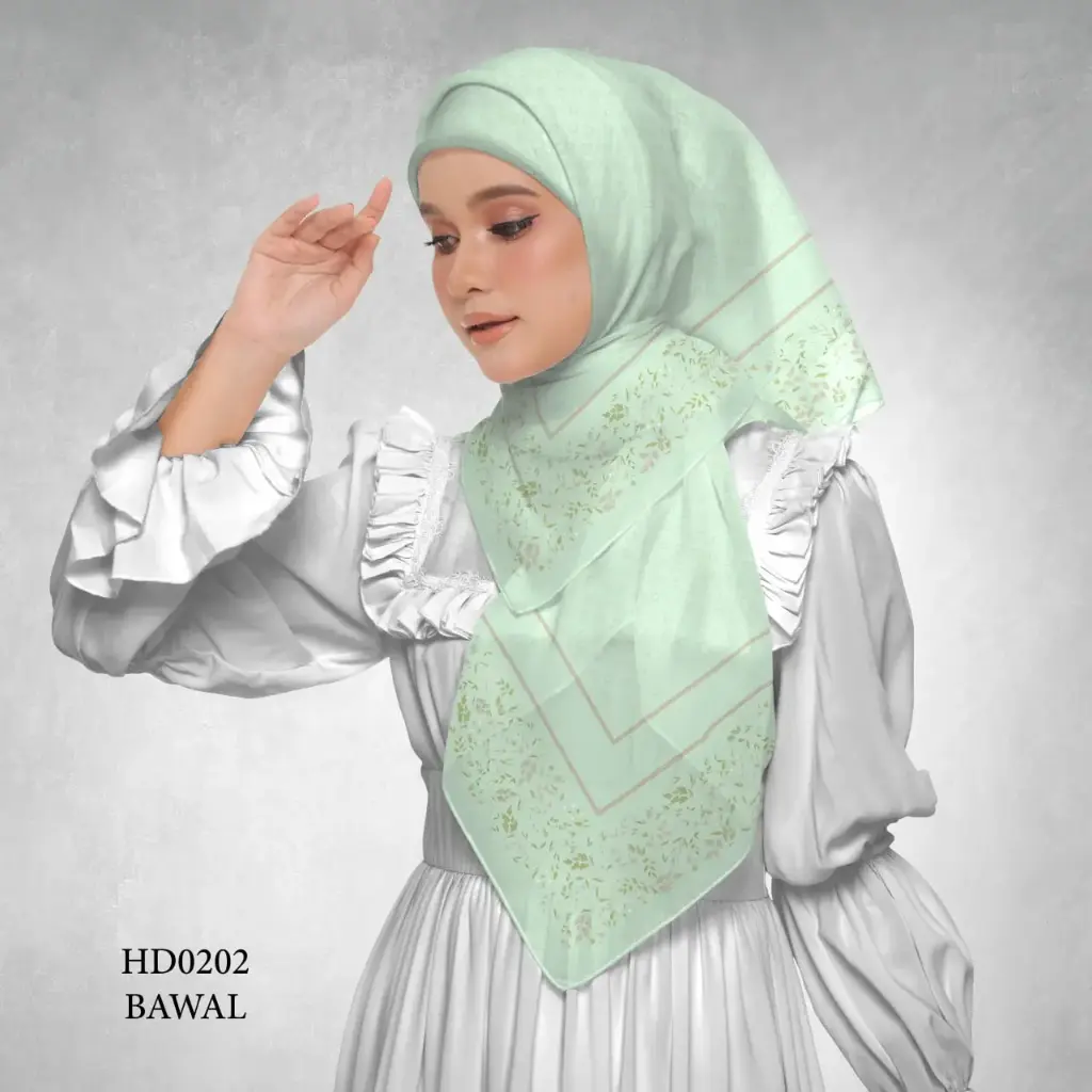 Afia Series in Lime Green (HD0202) (Cotton Voile Premium, Bidang 40" (Kids), Bawal Biasa (No Awning), Tak Tambah Nama, Taknak Giftcard)