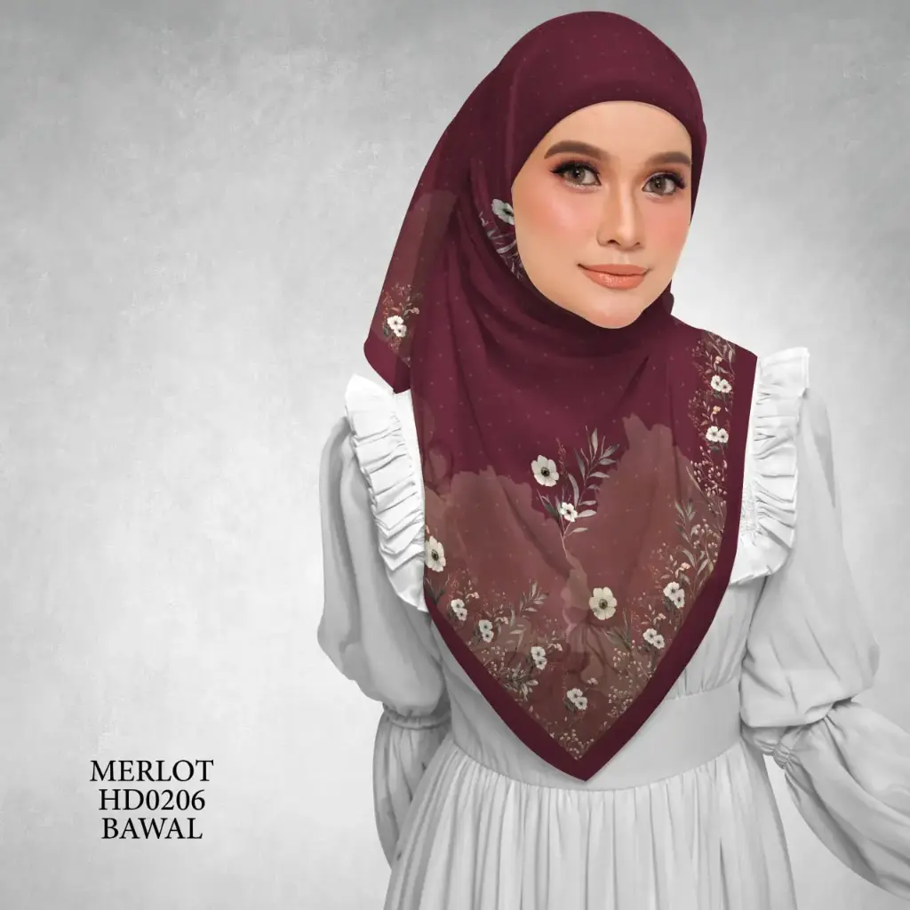 Magnolia Series in Merlot (HD0206) (Cotton Voile Premium, Bidang 40" (Kids), Bawal Biasa (No Awning), Tak Tambah Nama, Taknak Giftcard)