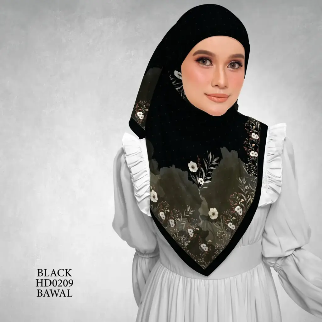 Magnolia Series in Black (HD0209) (Cotton Voile Premium, Bidang 40" (Kids), Bawal Biasa (No Awning), Tak Tambah Nama, Taknak Giftcard)