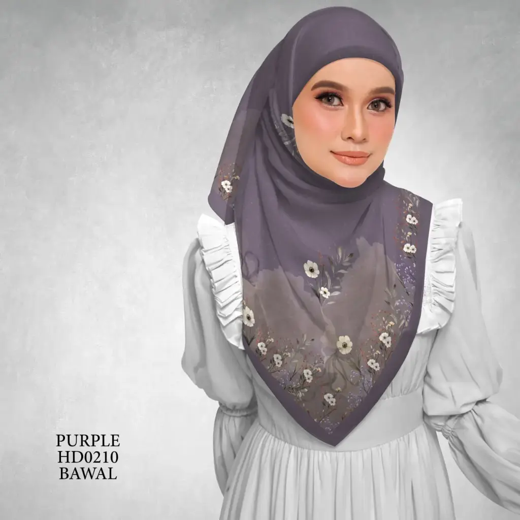 Magnolia Series in Purple (HD0210) (Cotton Voile Premium, Bidang 40" (Kids), Bawal Biasa (No Awning), Tak Tambah Nama, Taknak Giftcard)