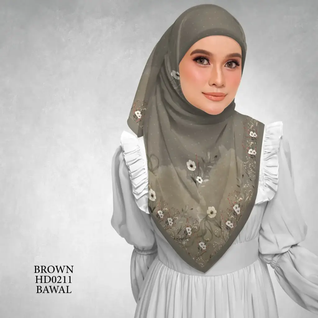 Magnolia Series in Brown (HD0211) (Cotton Voile Premium, Bidang 40" (Kids), Bawal Biasa (No Awning), Tak Tambah Nama, Taknak Giftcard)