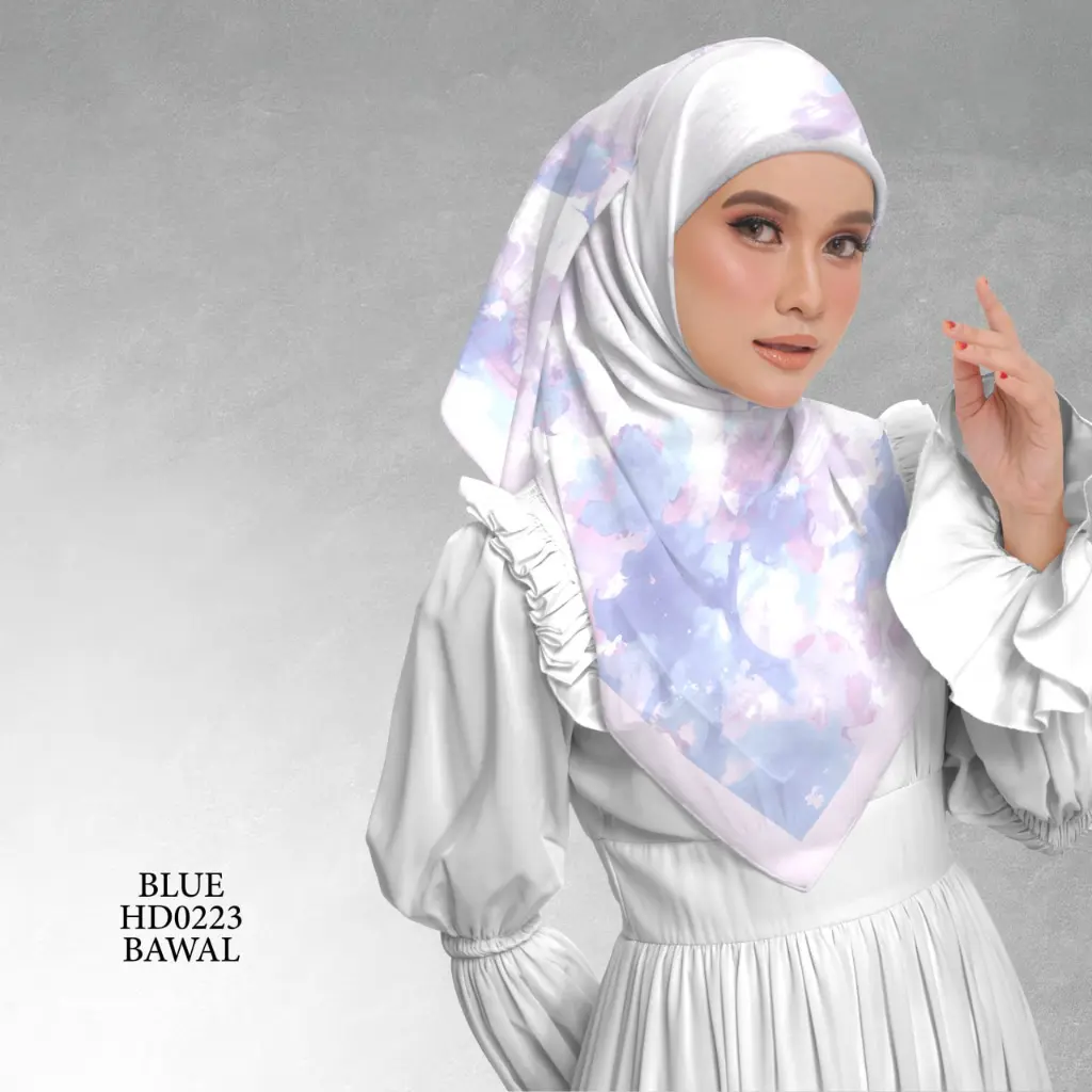 Laura Series in Blue (HD0223) (Cotton Voile Premium, Bidang 40" (Kids), Bawal Biasa (No Awning), Tak Tambah Nama, Taknak Giftcard)