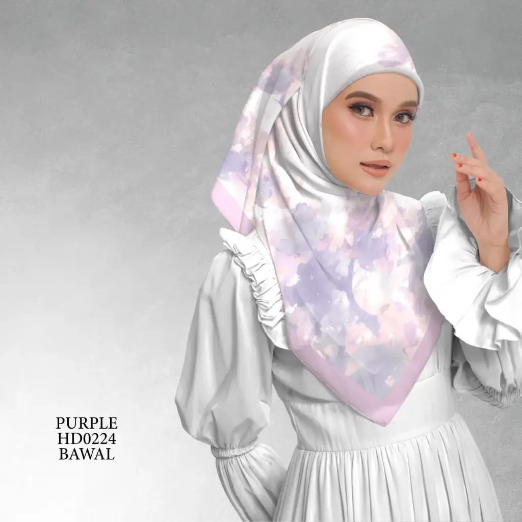 Laura Series in Purple (HD0224) (Cotton Voile Premium, Bidang 40" (Kids), Bawal Biasa (No Awning), Tak Tambah Nama, Taknak Giftcard)