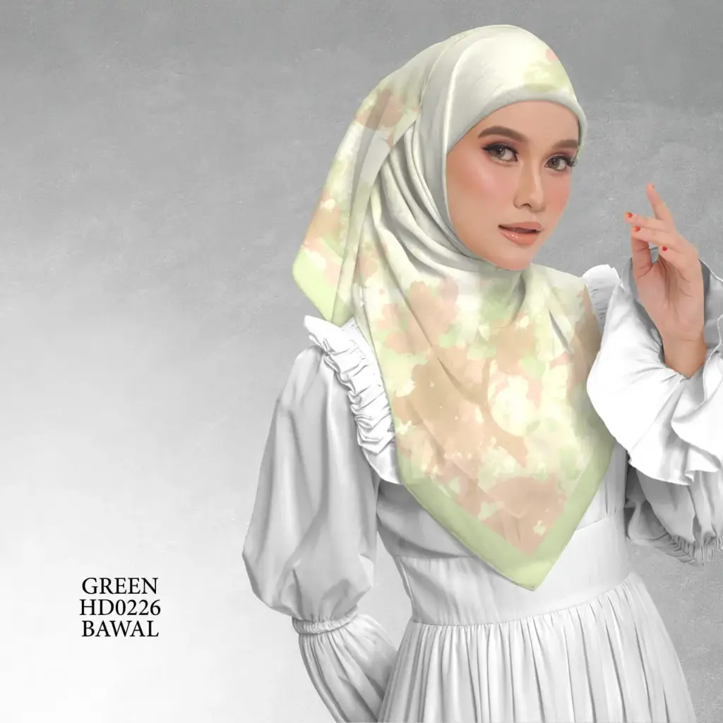Laura Series in Green (HD0226) (Cotton Voile Premium, Bidang 40" (Kids), Bawal Biasa (No Awning), Tak Tambah Nama, Taknak Giftcard)
