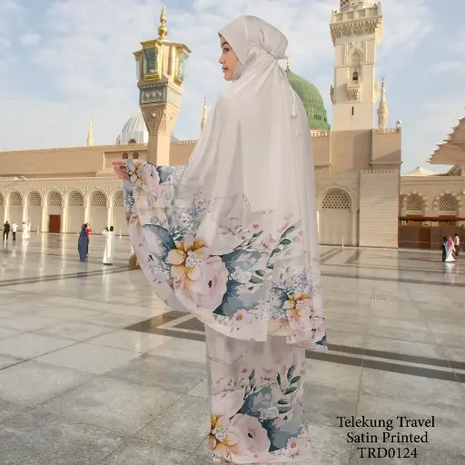 Telekung Travel Satin Printed (Awning Moss Crepe Berdagu) in TRD0124